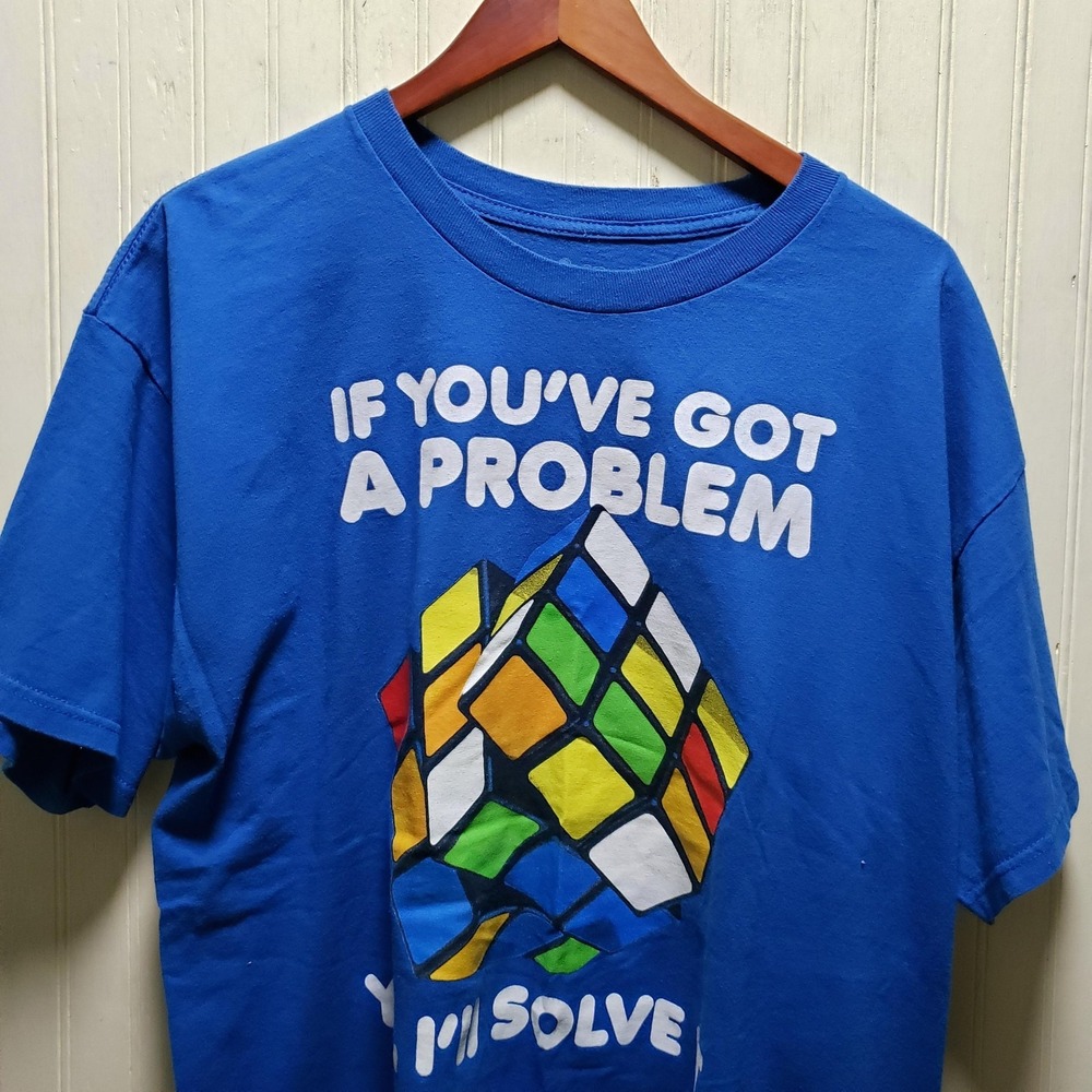 Rubik's Shirt Mens XL Blue Problem Solver Cube Graphic Tee Tagless Cotton Humor
